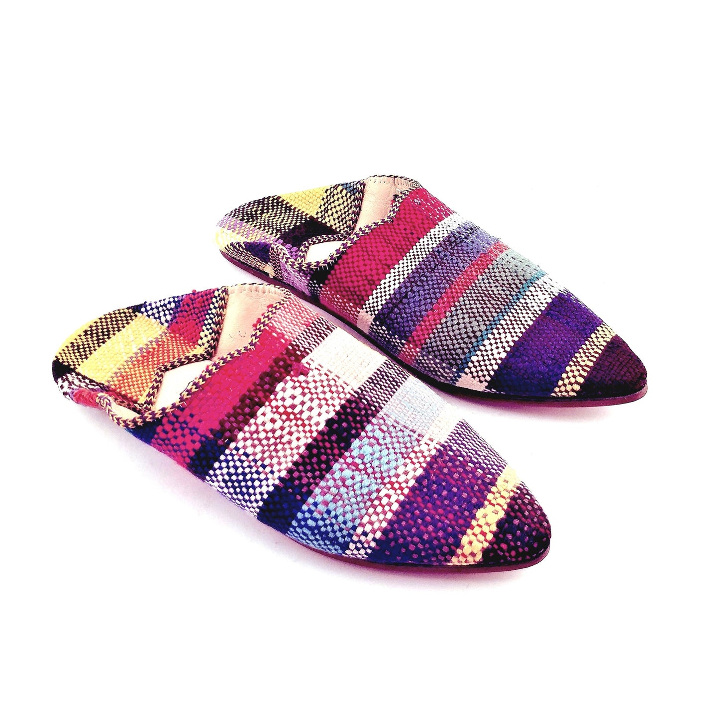 Upcycled Babouches from Vintage Moroccan blankets Multicolor Plaid