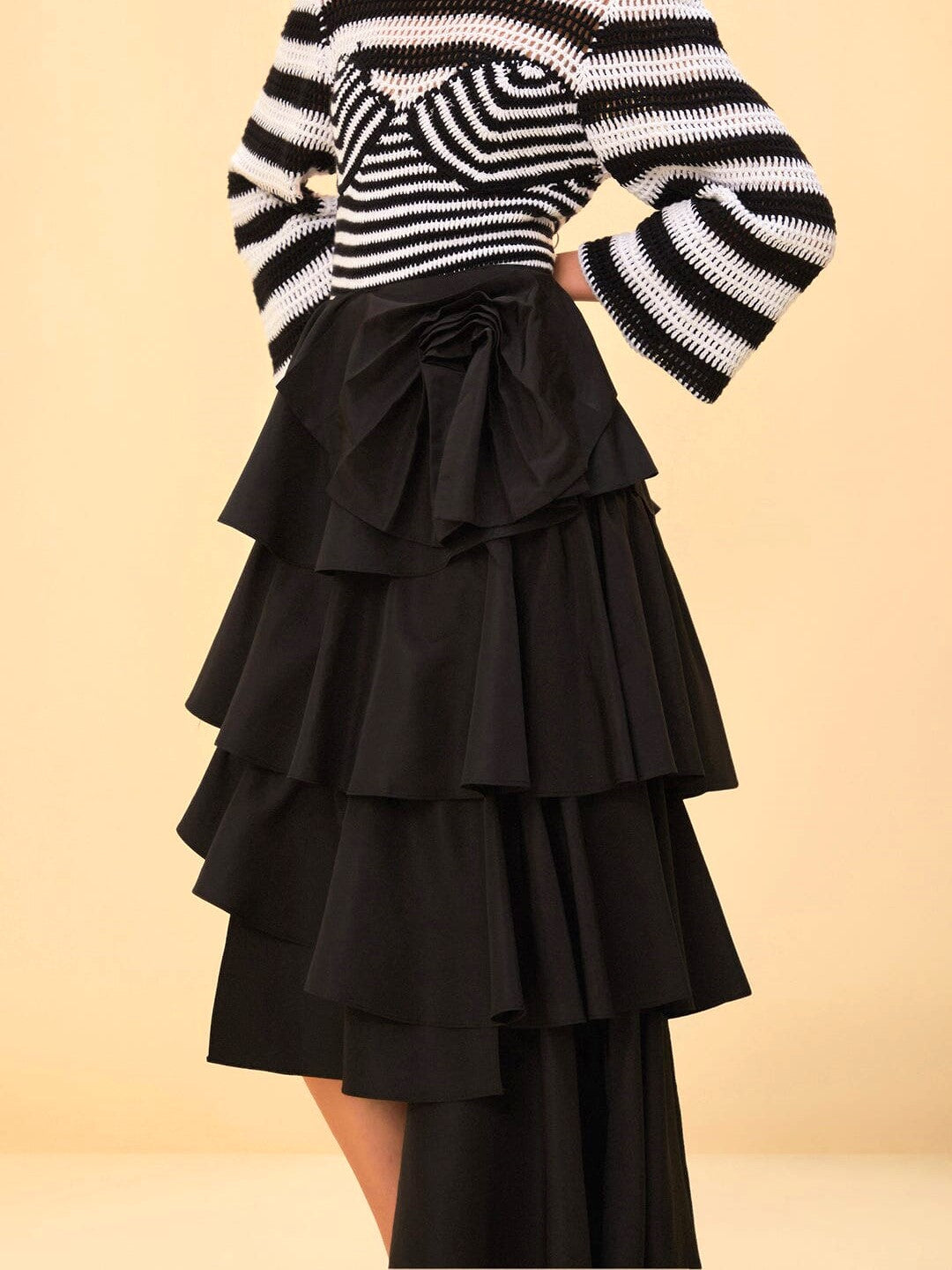 Black Tiered Bow Detail Maxi Skirt