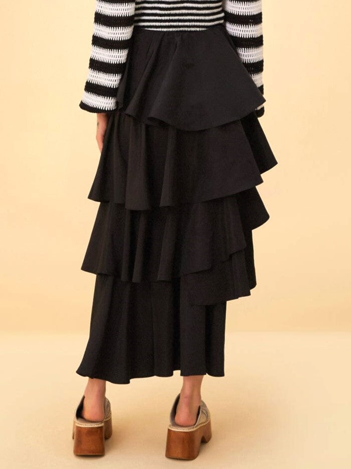 Black Tiered Bow Detail Maxi Skirt