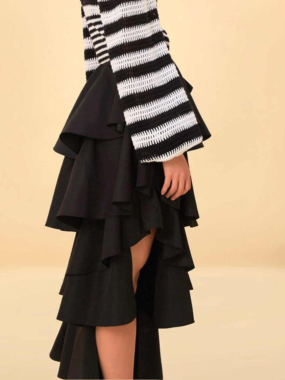 Black Tiered Bow Detail Maxi Skirt