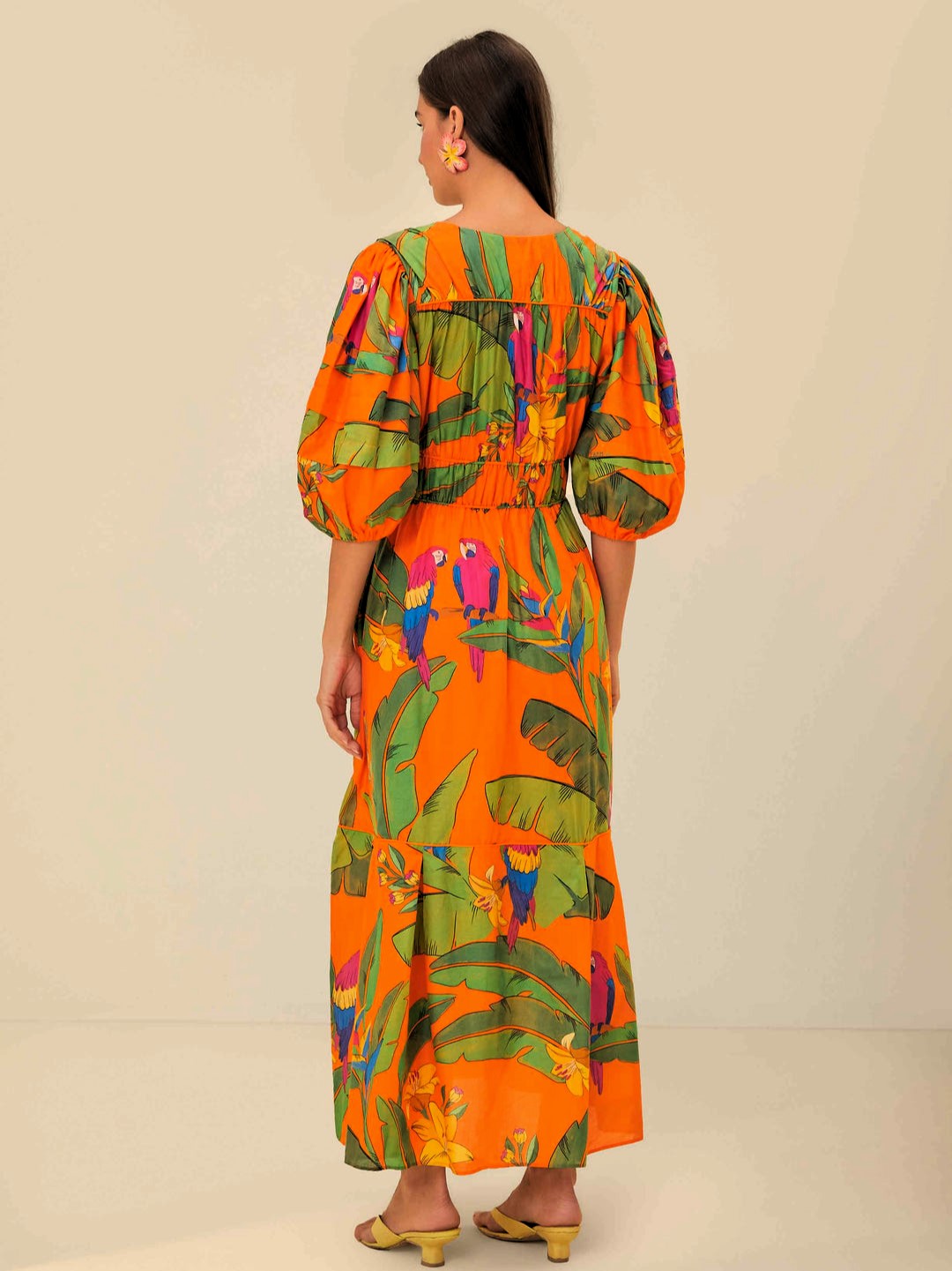 Orange Fresh Macaws Midi Dress