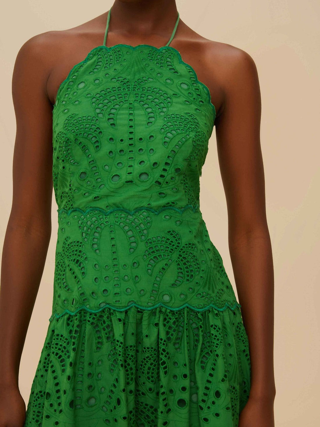Green Palm Tree Eyelet Midi Dress