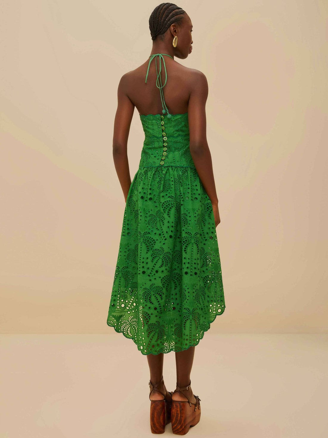 Green Palm Tree Eyelet Midi Dress