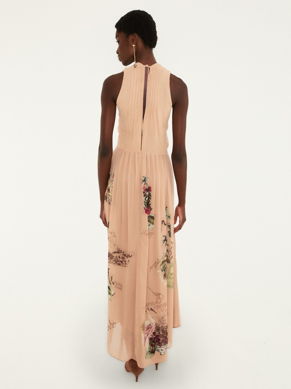Farm Rio Blush Silk Pleated Hummingbird Maxi Dress