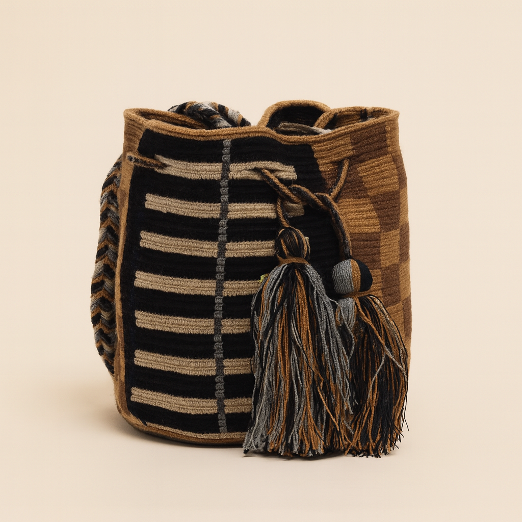 Handmade Small Crossbody Wayuu Owl Black