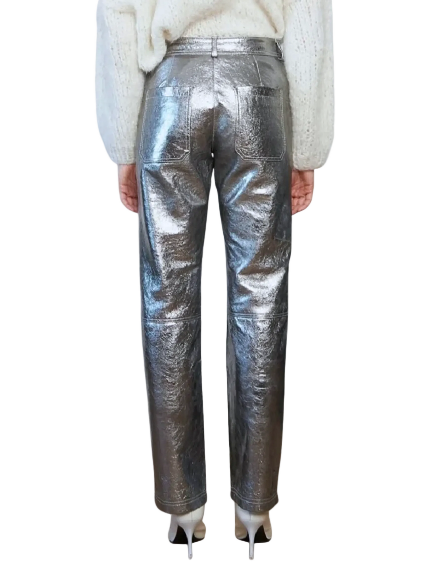silver leather pants