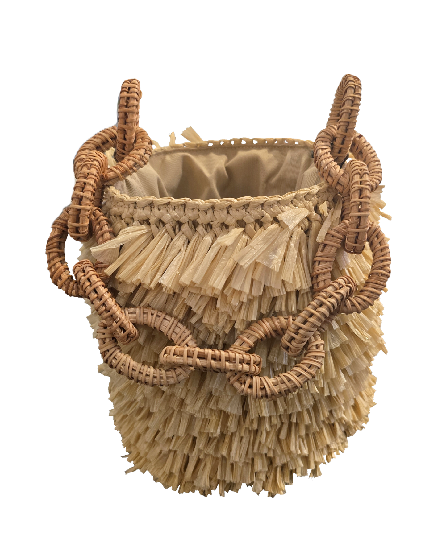 Beige straw handbag with chain handle