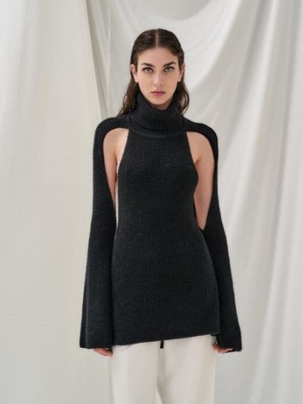 Open back and sides rib sweater