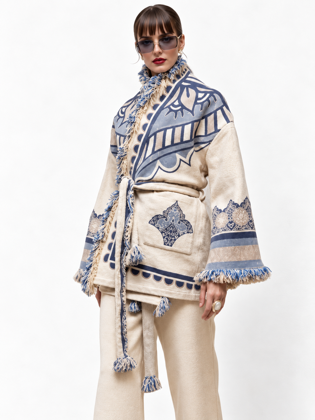 Jacquard Belted Jacket Soft Ritual Blue