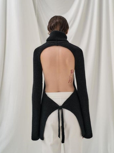 Open back and sides rib sweater
