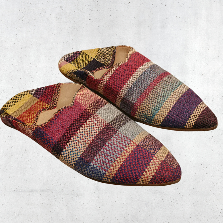 Upcycled Babouches from Vintage Moroccan blankets Multicolor Plaid