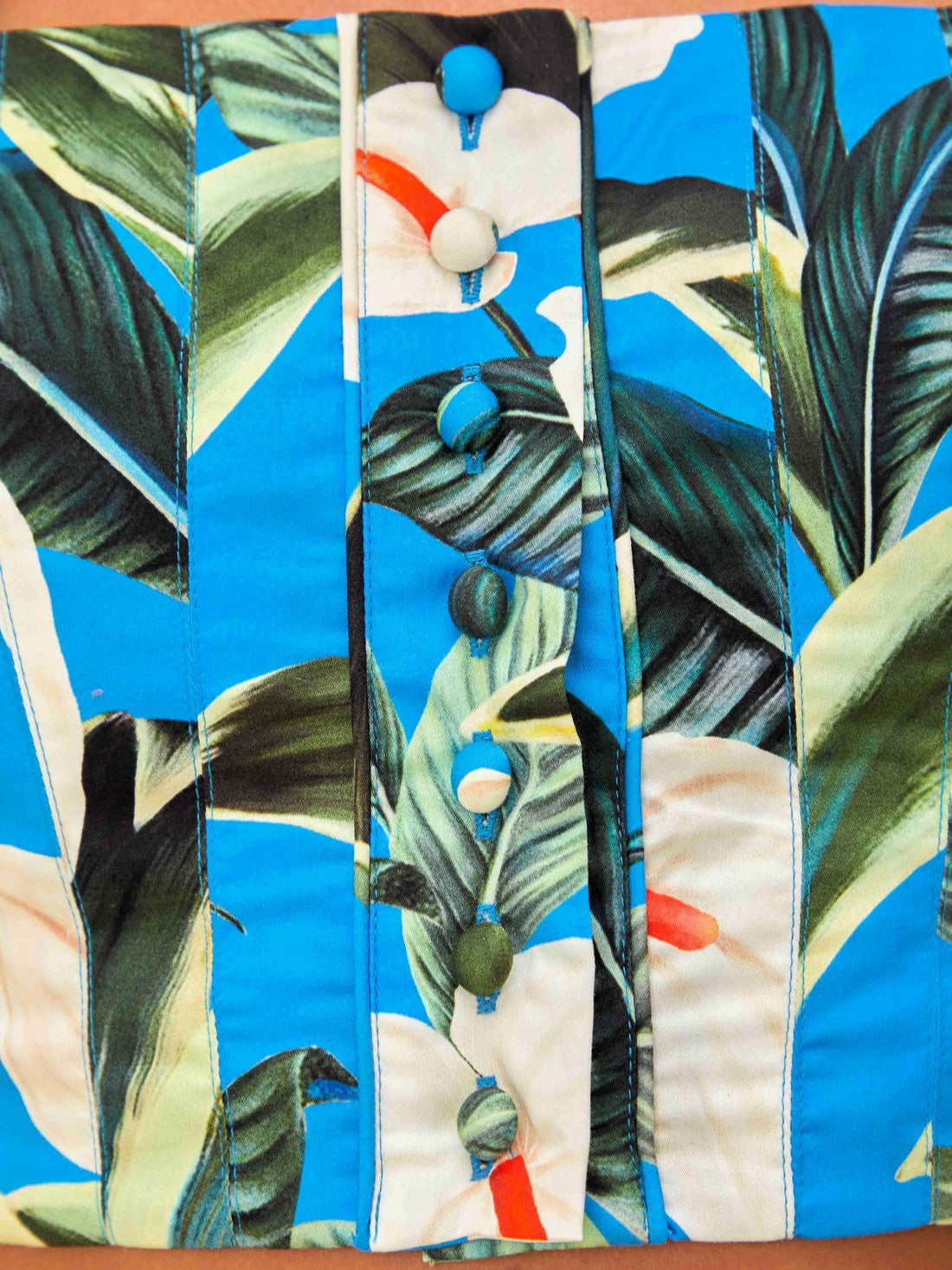 Blue Tropical Flower Pattern Top With Short Sleeves By Farm Rio