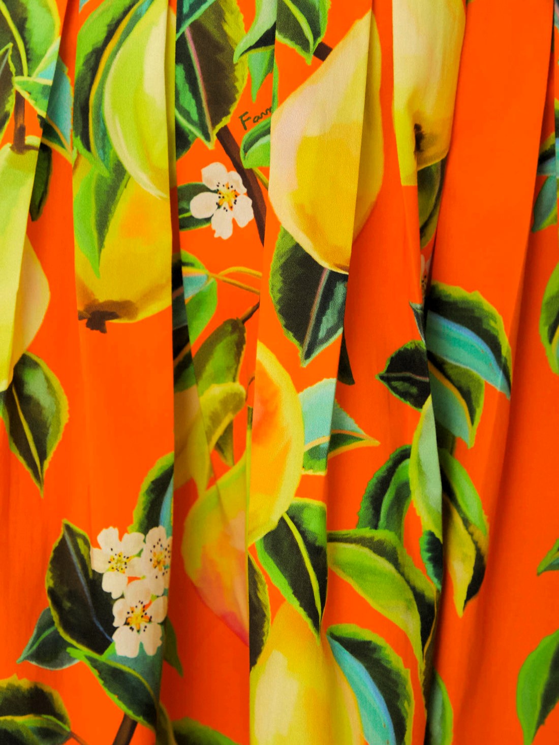 Colorful Bright Orange With Pears Pattern Mini Sleeveless Dress By Farm Rio