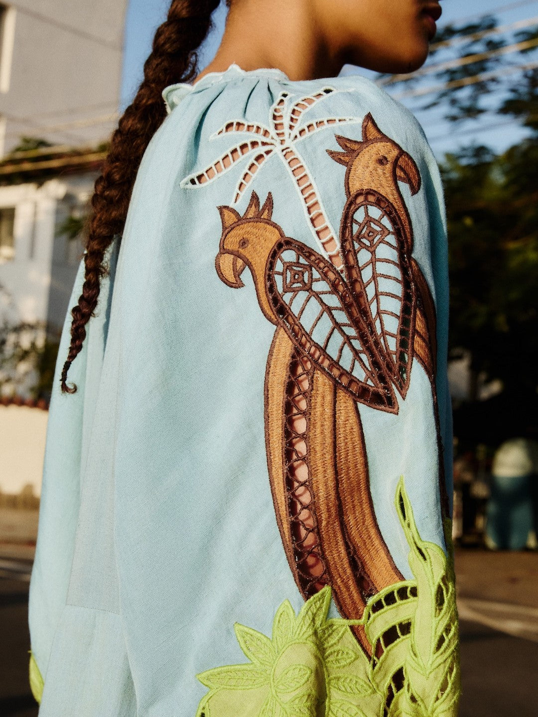 Colorful Maxi Dress Embroider Details And 3/4 Sleeves By Farm Rio