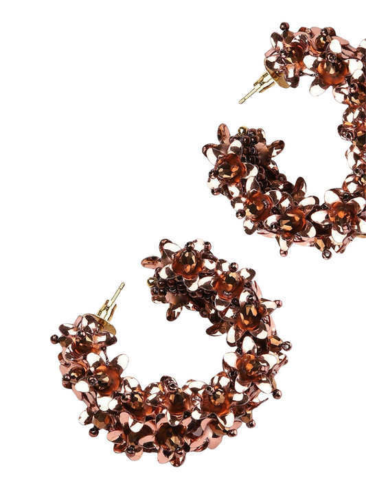 Beaded hoop earrings with floral details