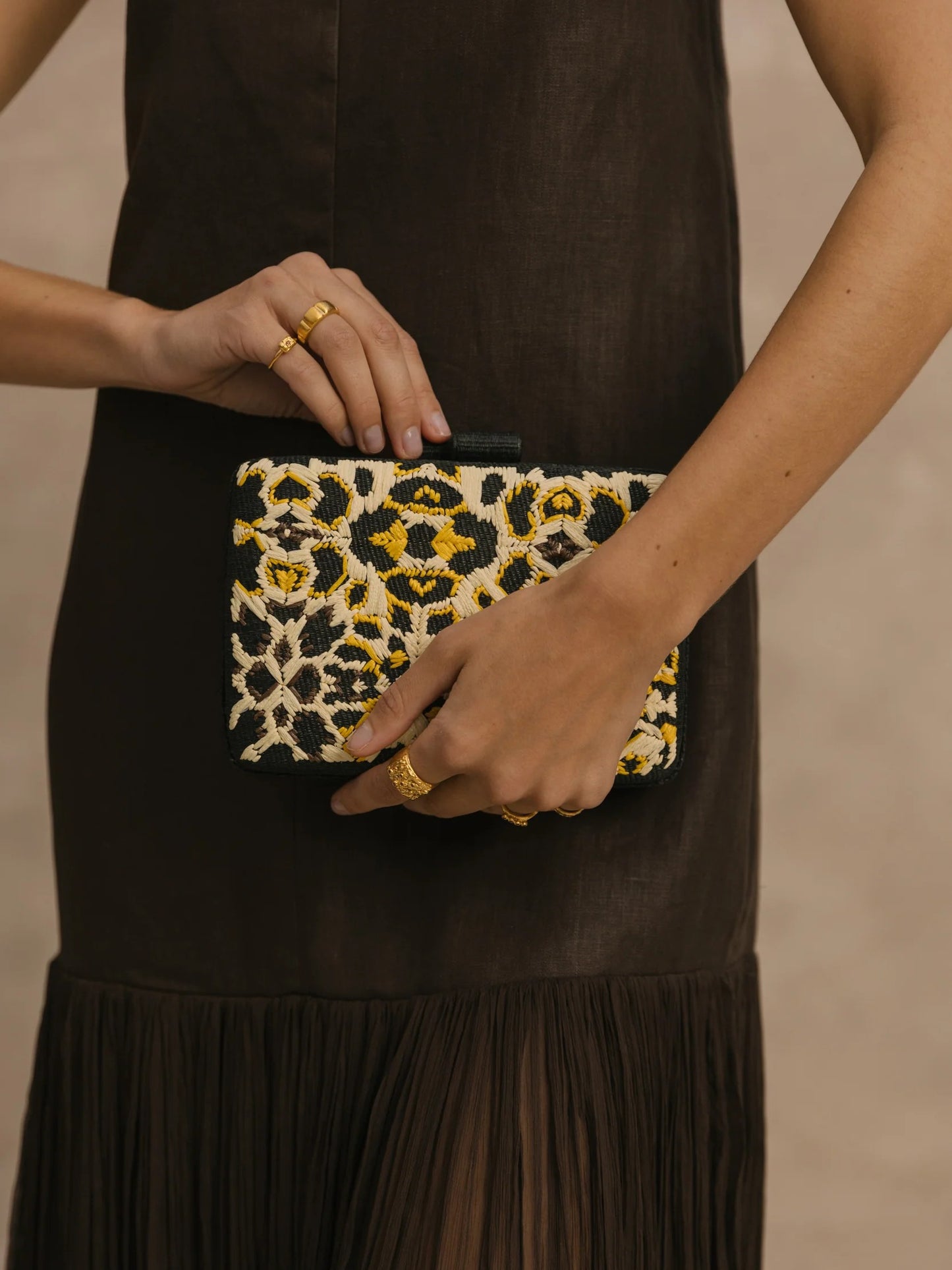 natural fiber animal print clutch