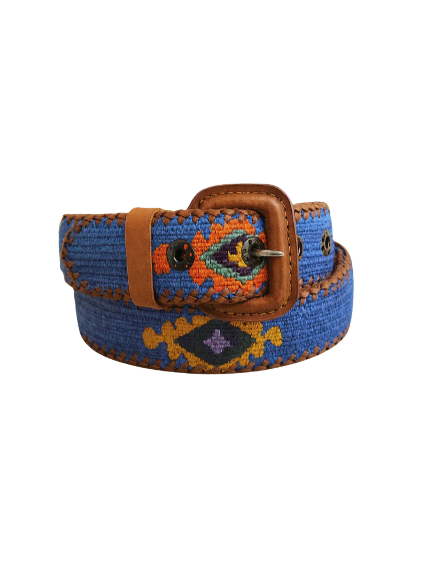 blue silk belt with leather