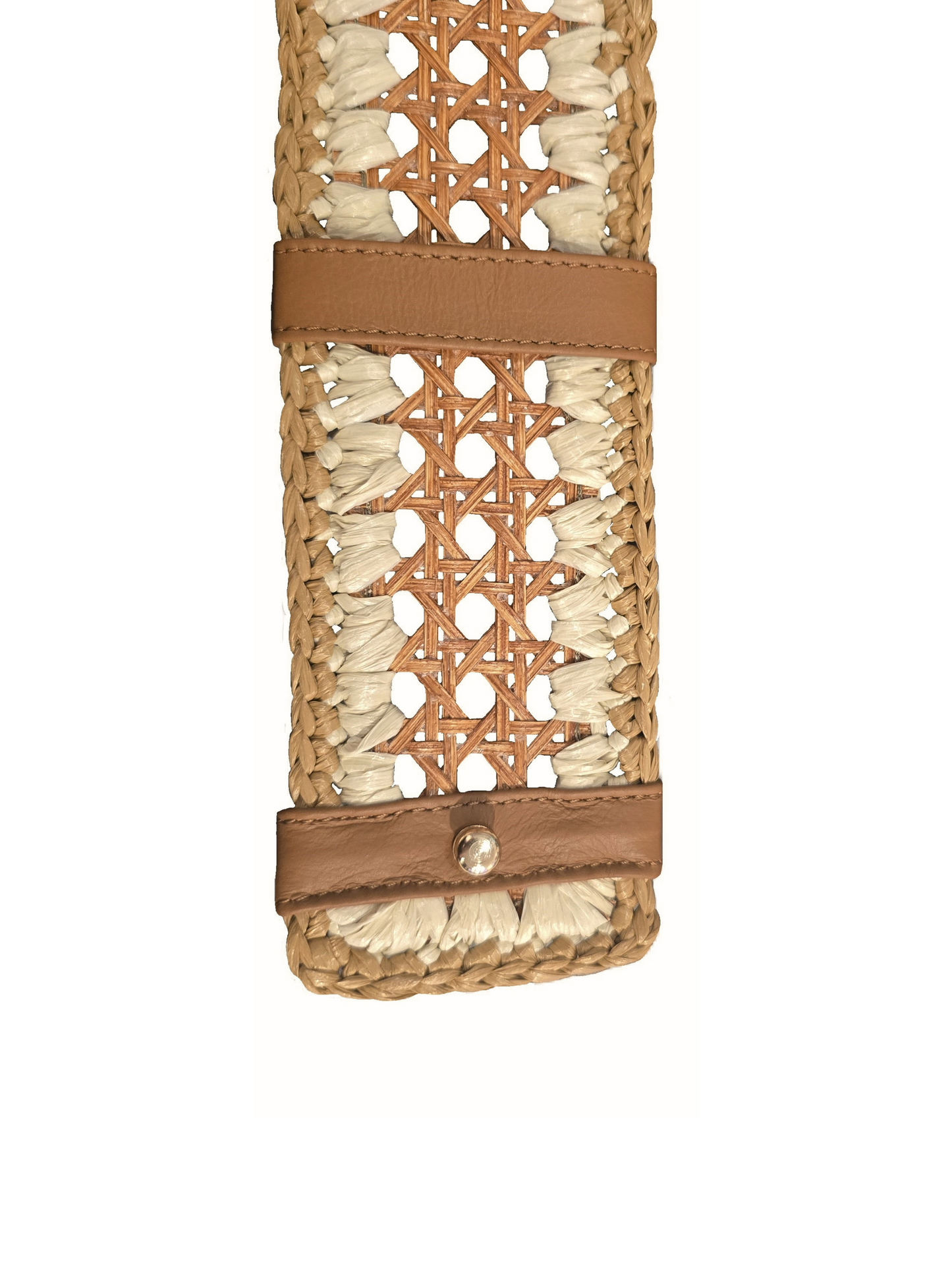 Woven belt with a brown leather strap