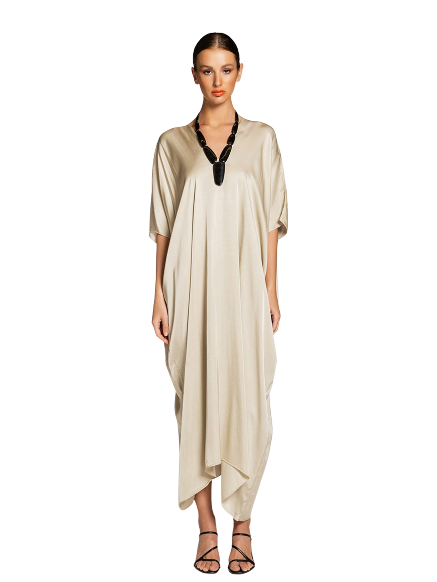 beige satin kaftan