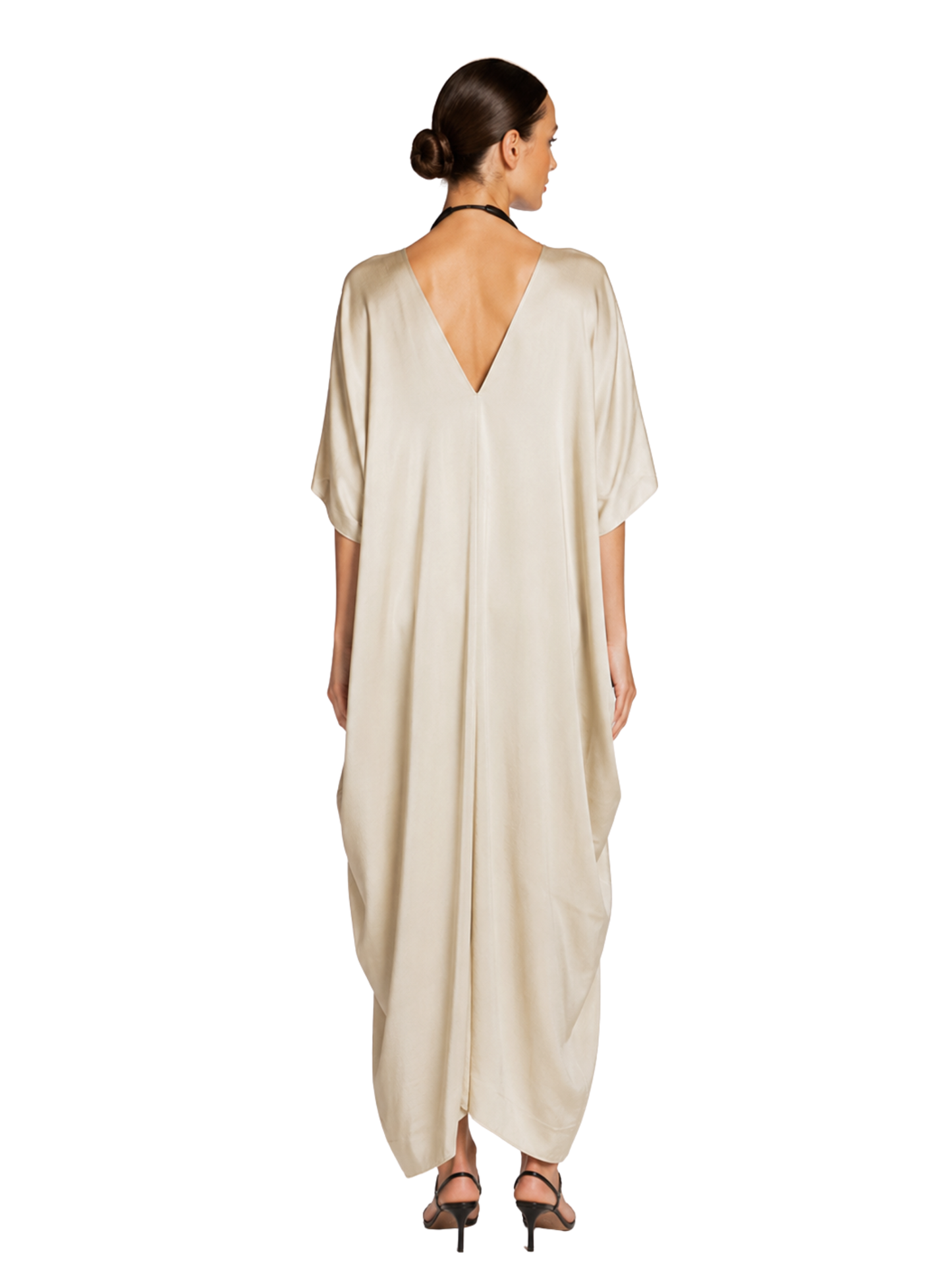 beige satin kaftan