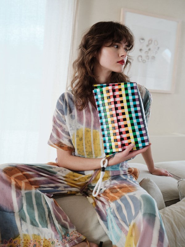 colorful checkered bag