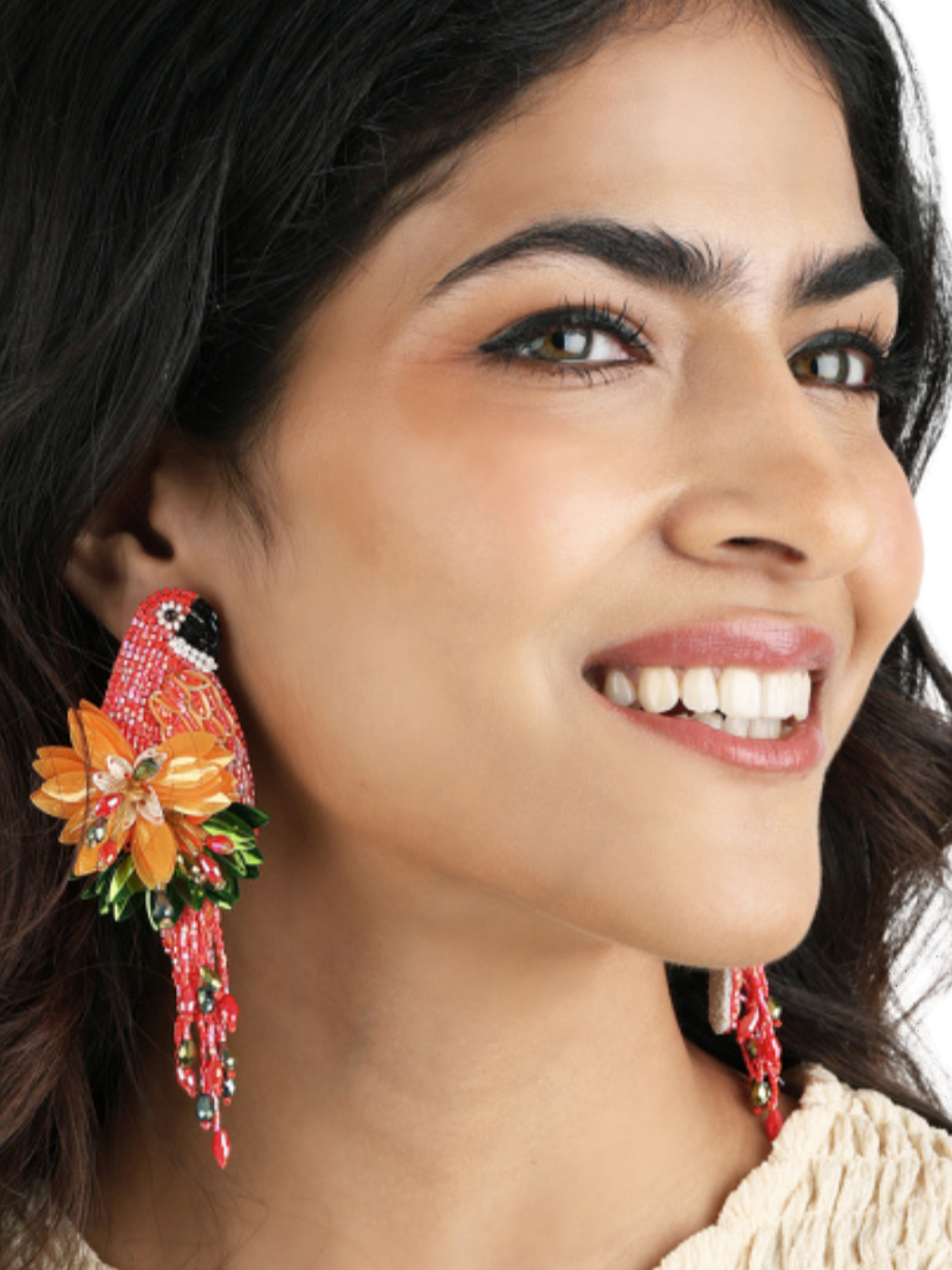 Bird earrings with beads and sequins