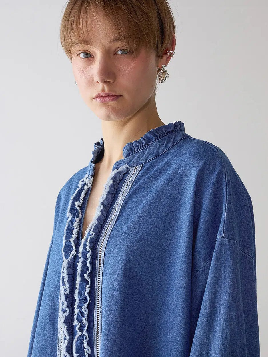 Chambray Ruffle Top