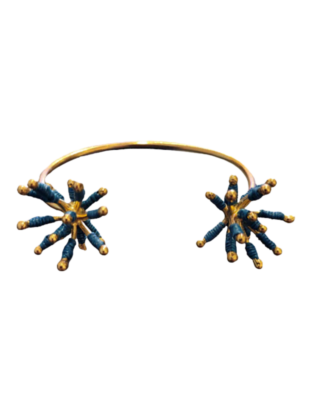Bangle Gold-plated Bronze With Natural Palm fiber in turquoise