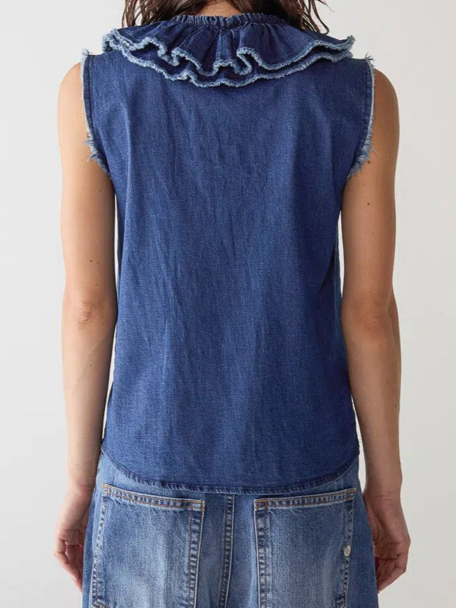 Sleeveless Denim Ruffle Top