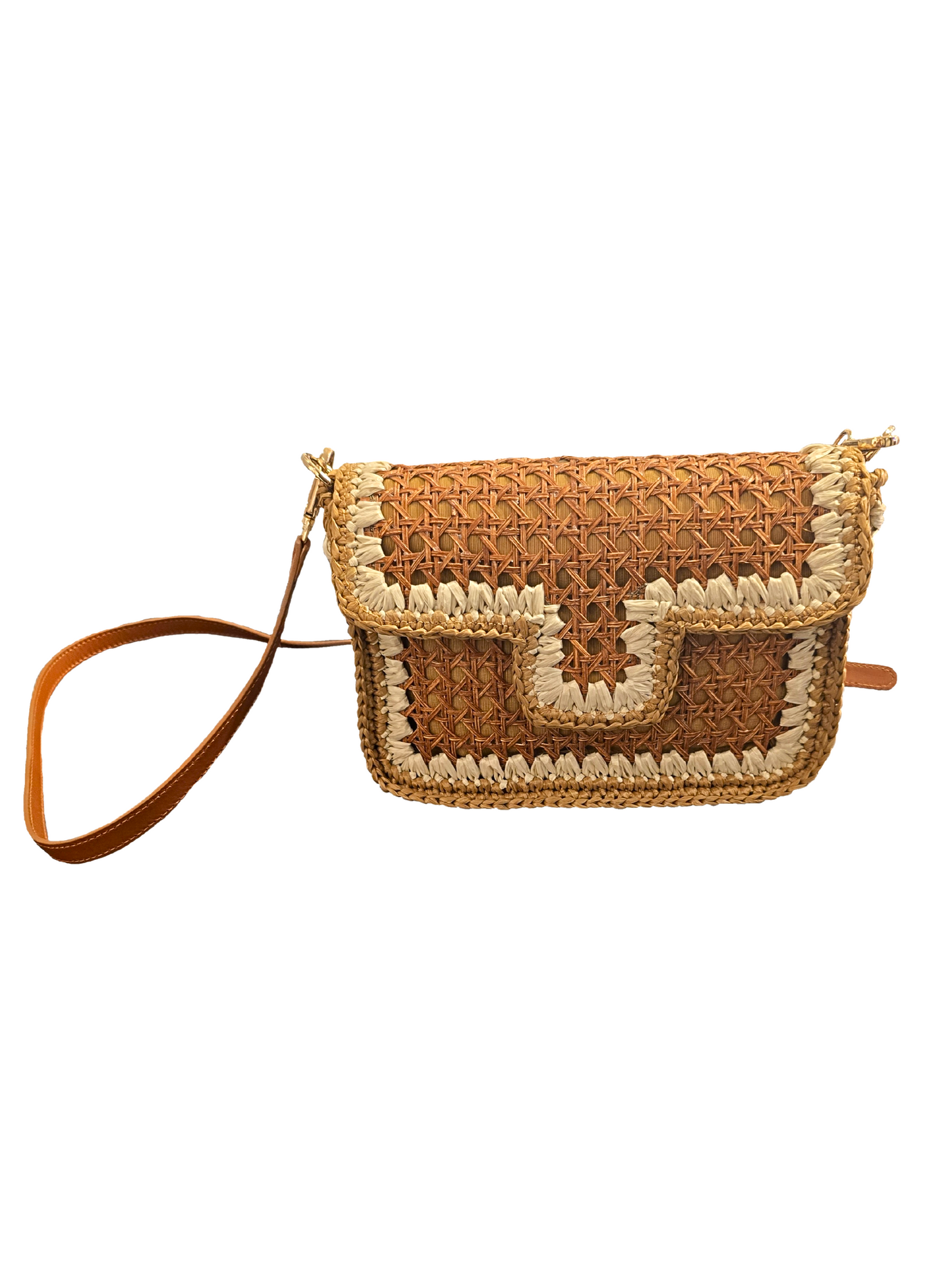 Woven clutch bag with beige accents
