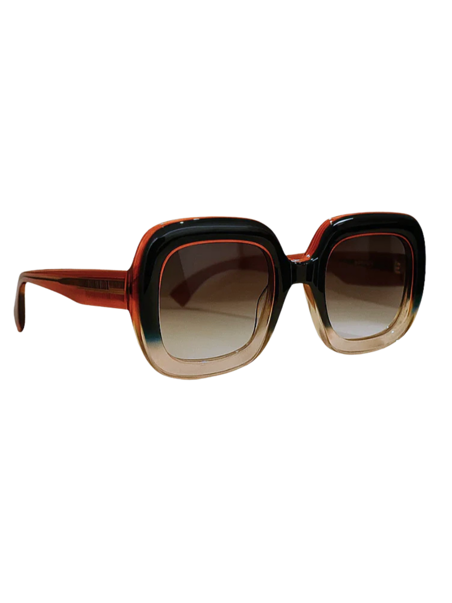 Gradient black to green to clear with orange detail Glasses