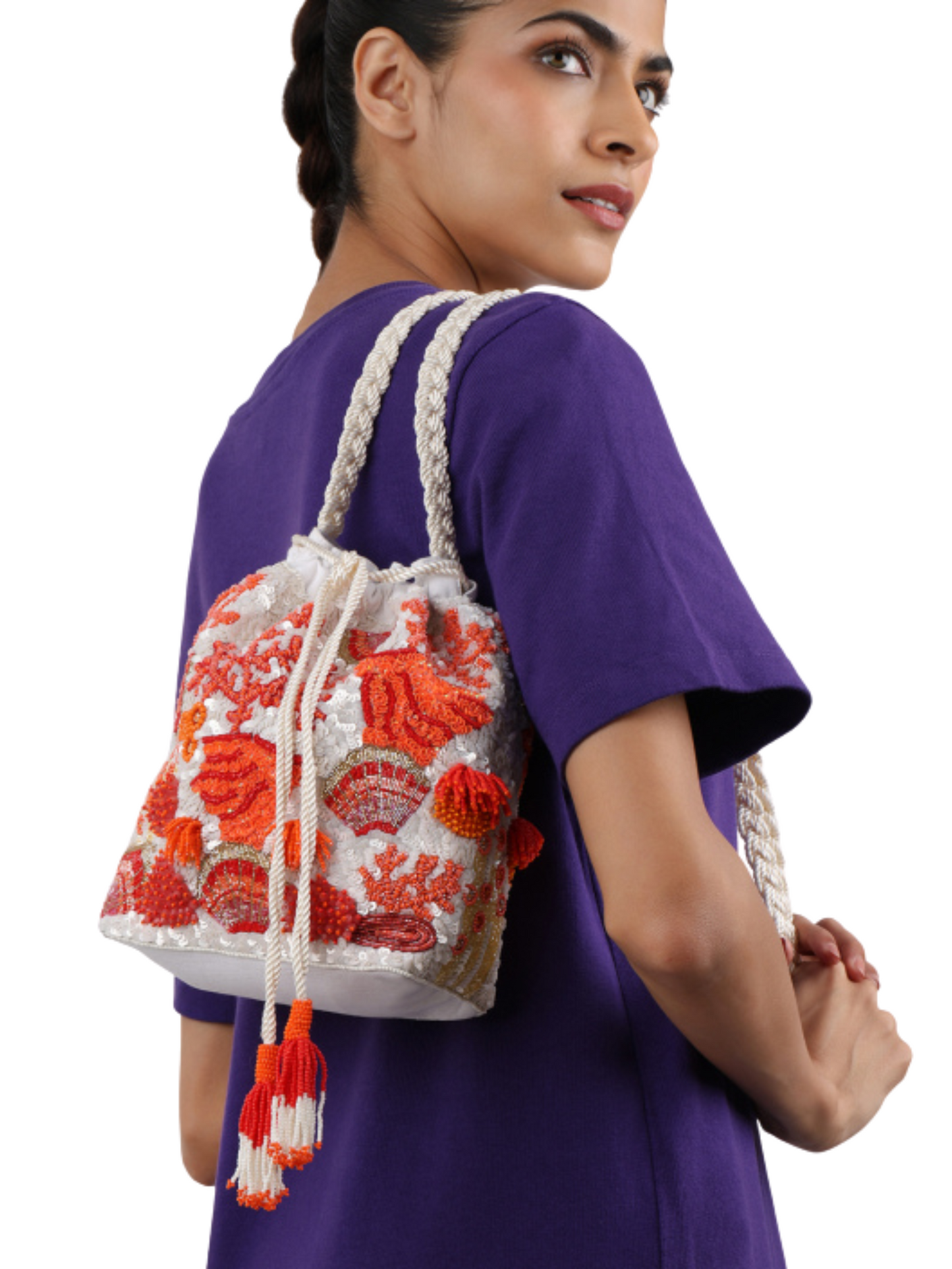 bucket bag featuring an intricate coral reef pattern