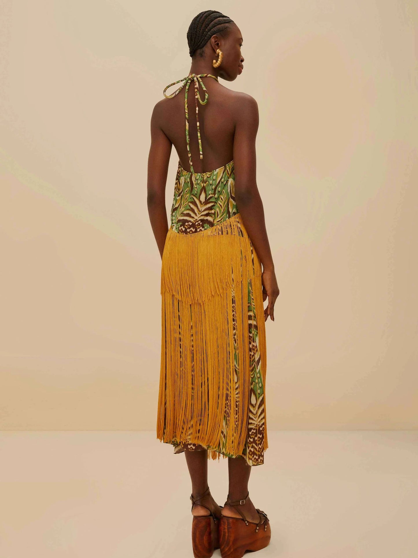 Pineapple Tapestry Fringe Midi Skirt