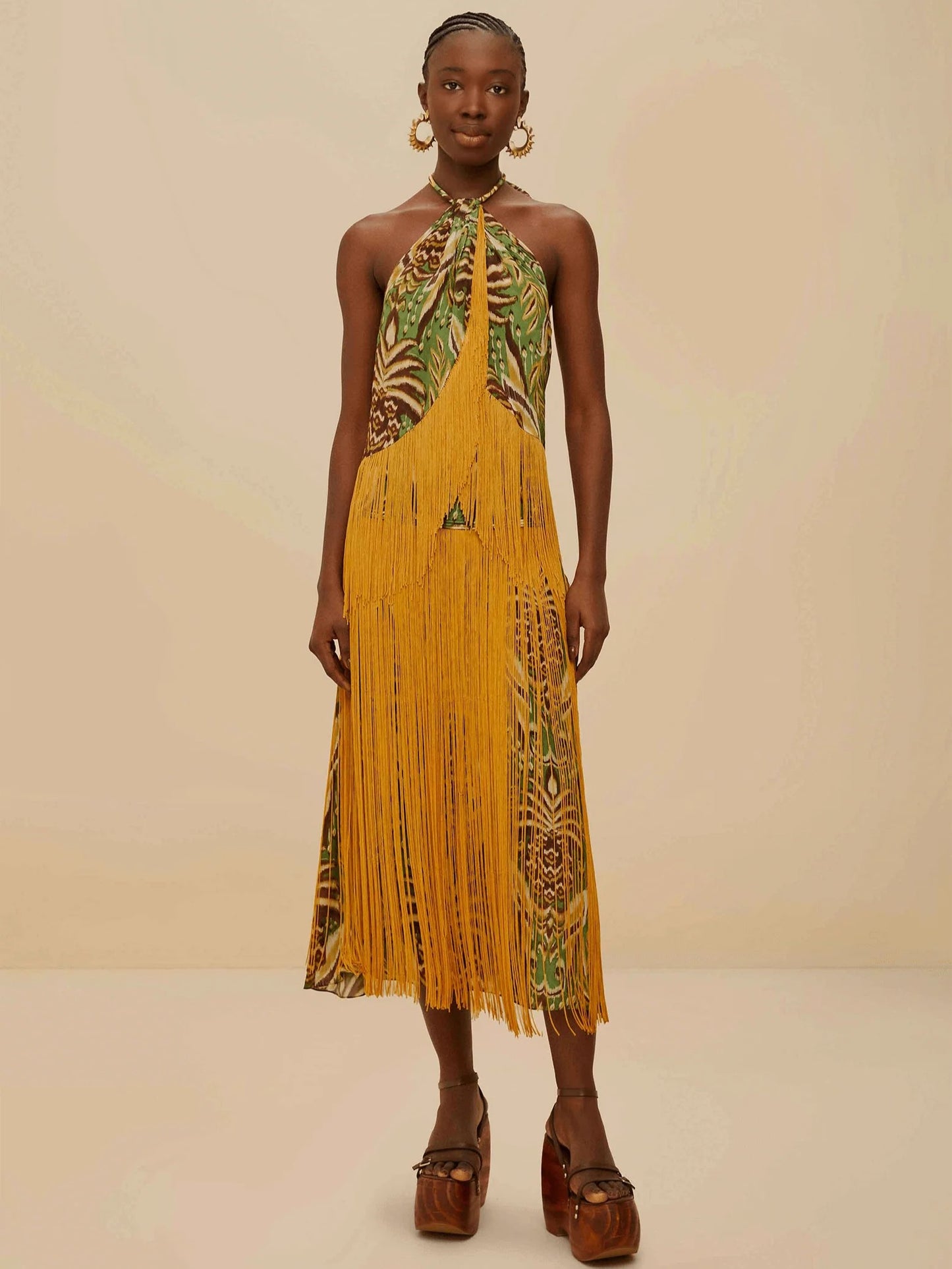 Pineapple Tapestry Fringe Midi Skirt