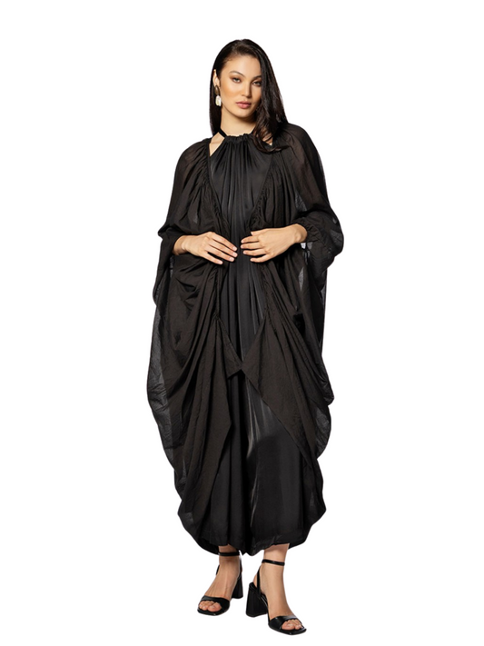 black draped maxi jacket