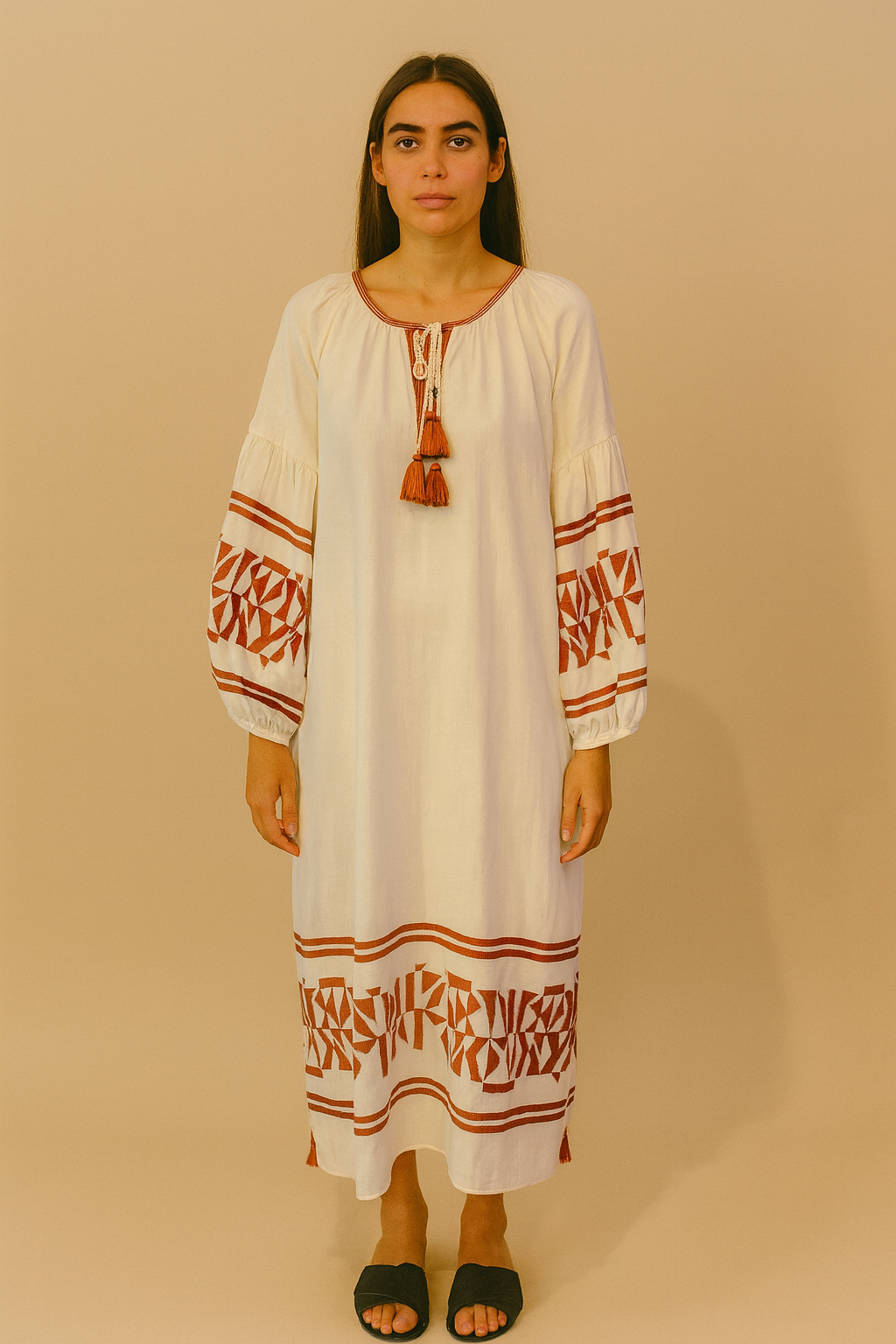 Benaras Dress White Brown