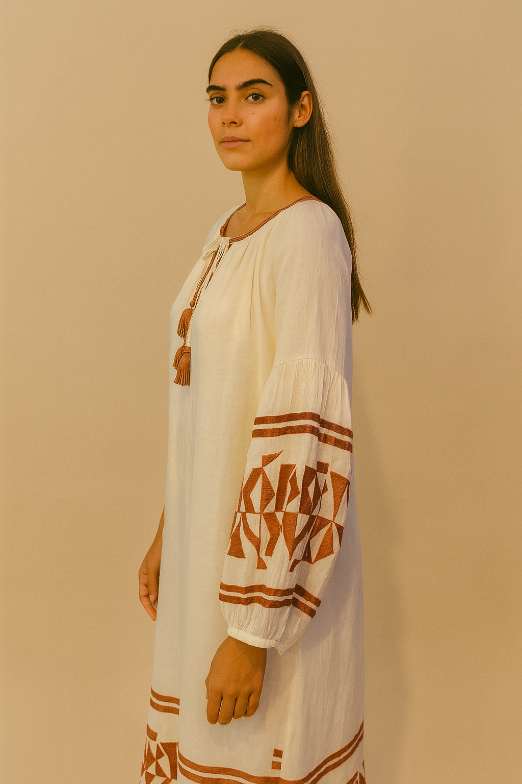 Benaras Dress White Brown