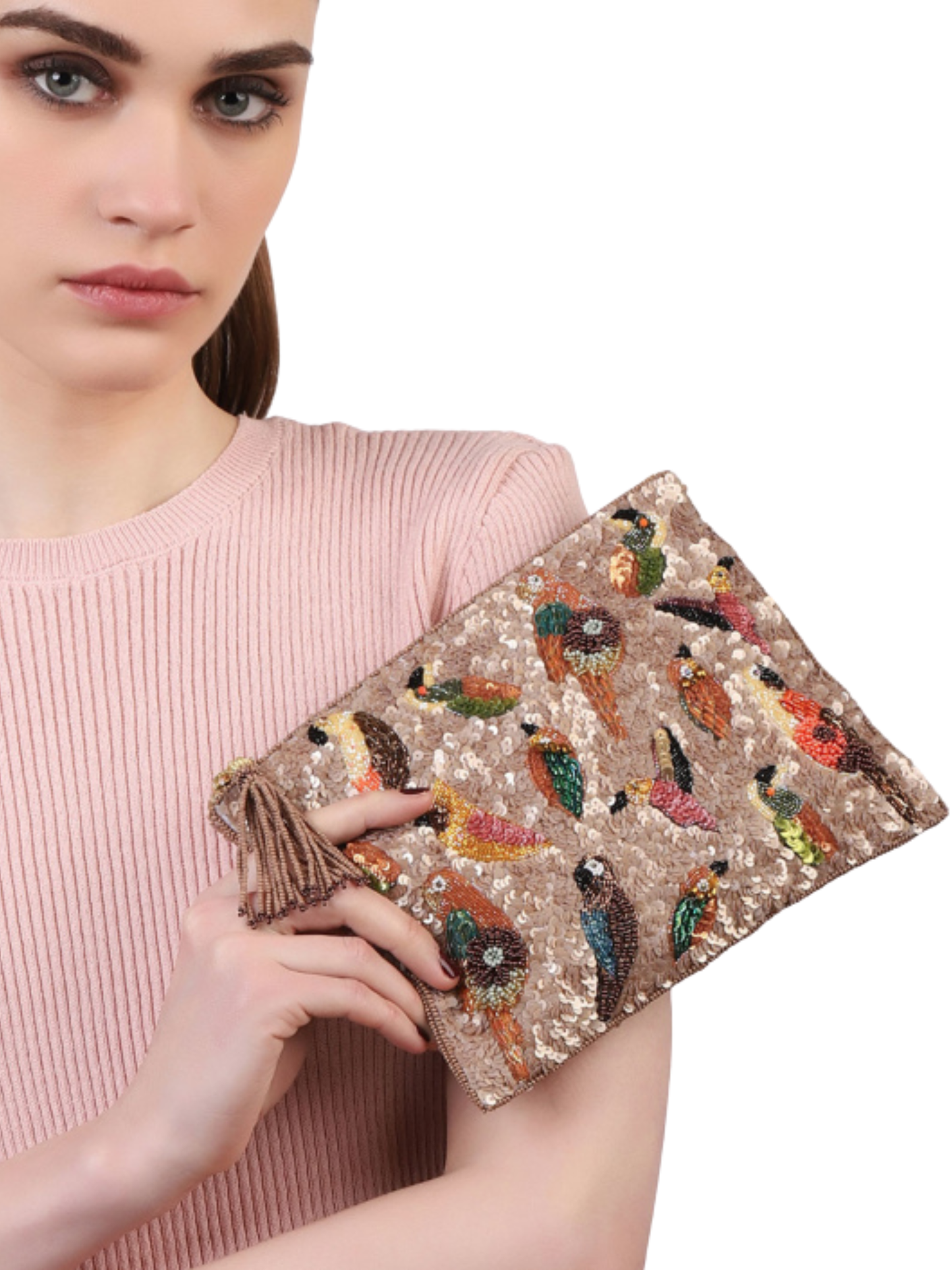 Multi Birds Sequins Jewelry Bag