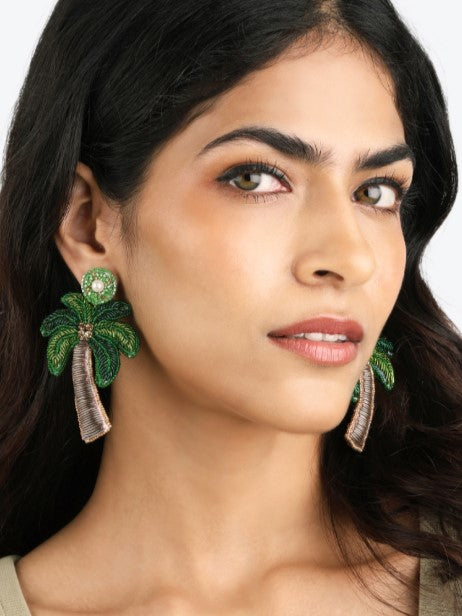 Palm tree beaded earrings