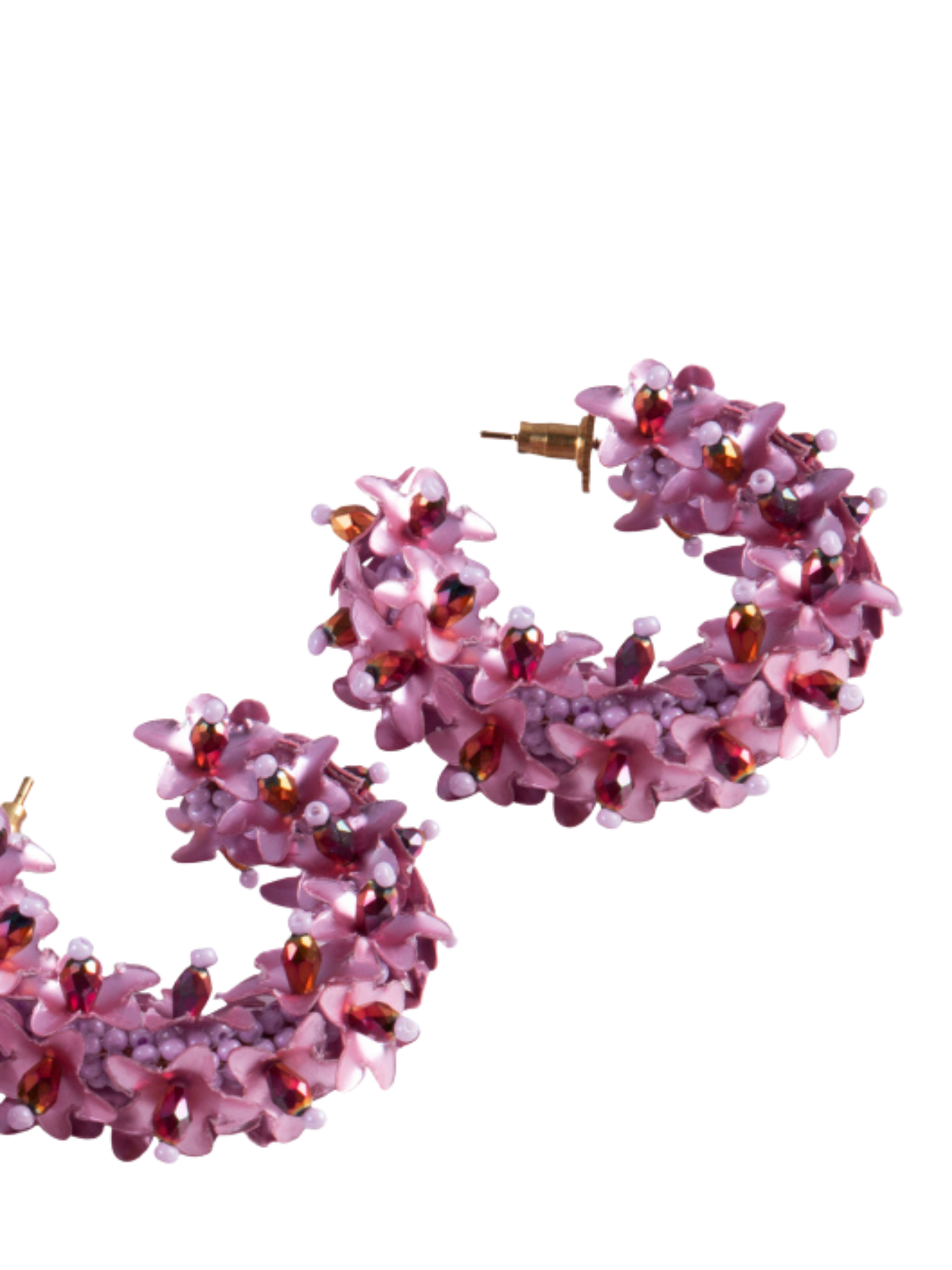 Flower Small Hoop Earrings Pink