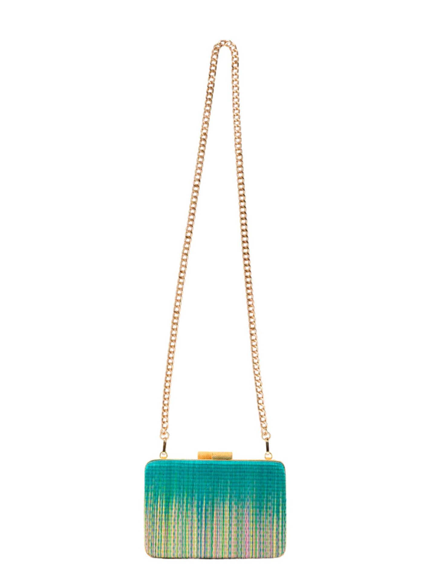 Teal handbag with a chain strap