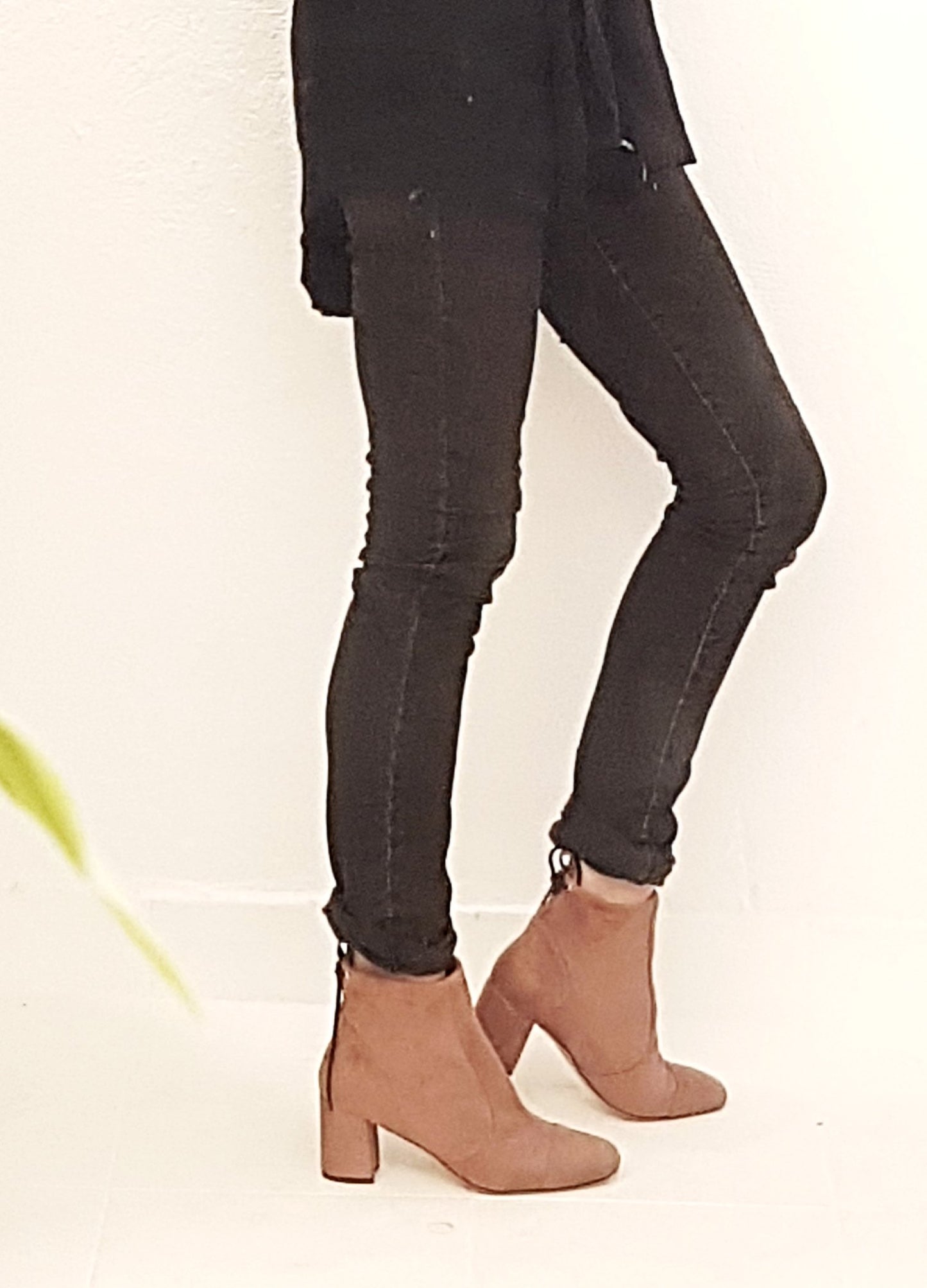 Calvina Stretch Suede Medium Heel Booties in Rose