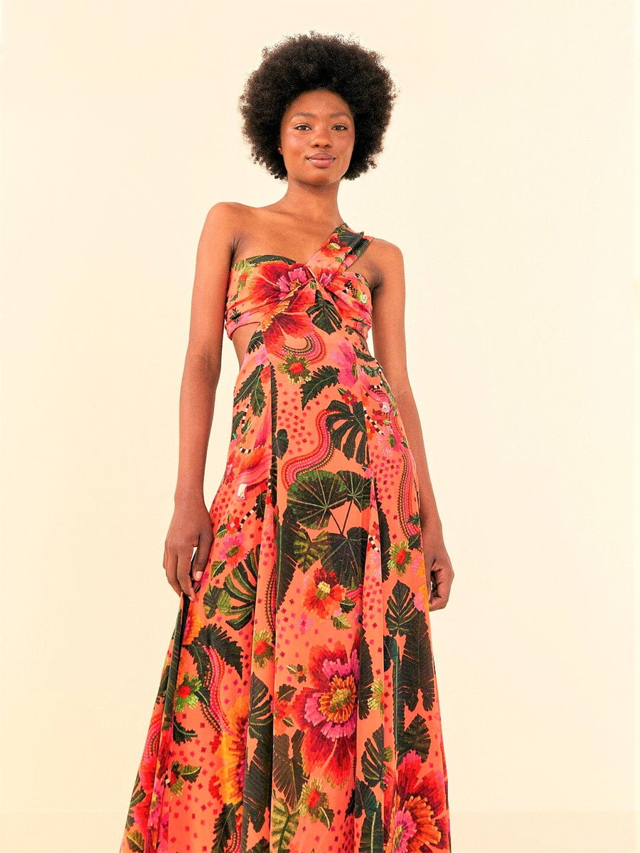 Orange Blooming Garden Maxi Dress Folklorious