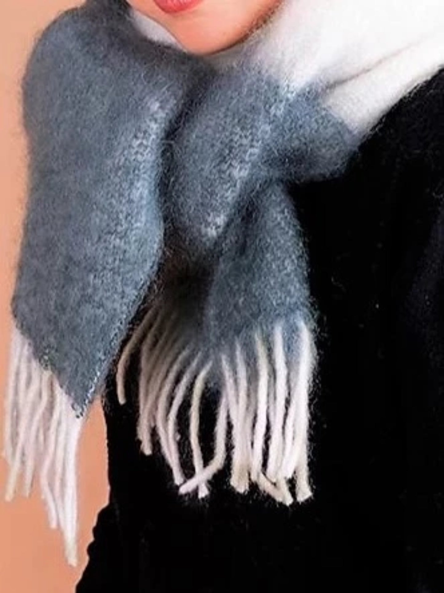 bi-color mohair scarf in gray and white
