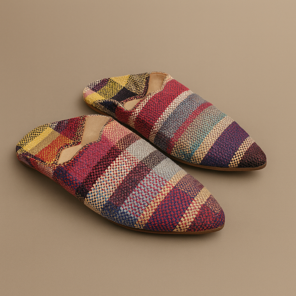 Upcycled Babouches from Vintage Moroccan blankets Multicolor Plaid