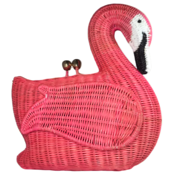 Pink Flamingo Wicker Bag