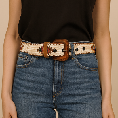 Guatemalan Beige Belt Silk Embroidery