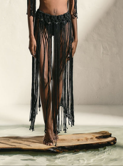 Oriental Black Macramé Skirt