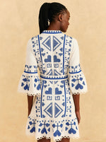 Load image into Gallery viewer, Blue and White Cross Stitch Mini Dress

