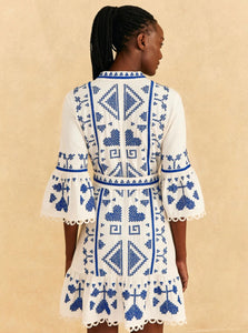 Blue and White Cross Stitch Mini Dress